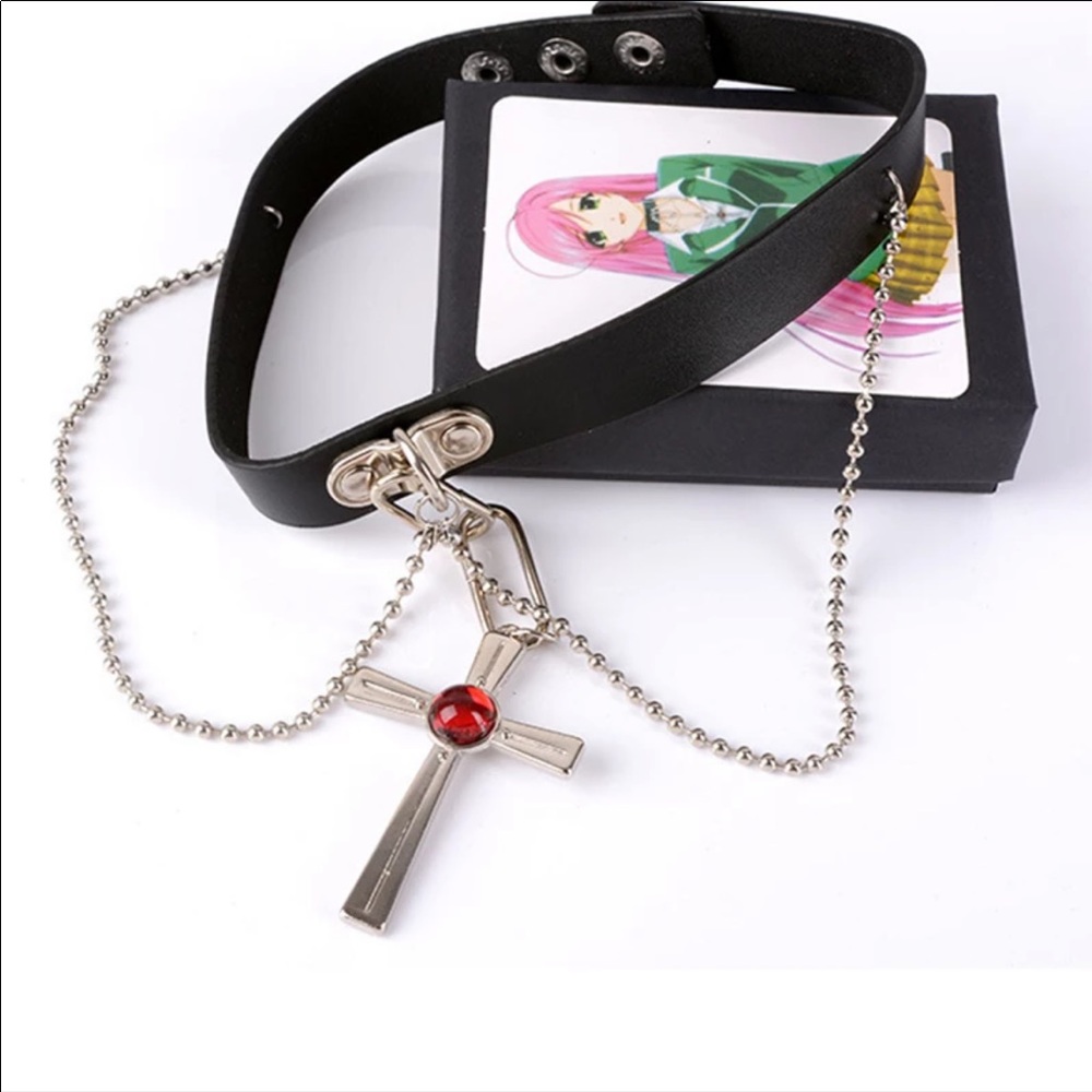 Gothic choker cross red necklace Rosario and vampire anime mocha inspired - Picture 1 of 7